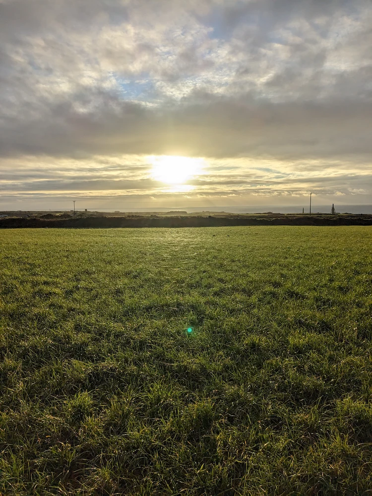 Tent set up at sunset at Sunset Farm Campsite Penzance